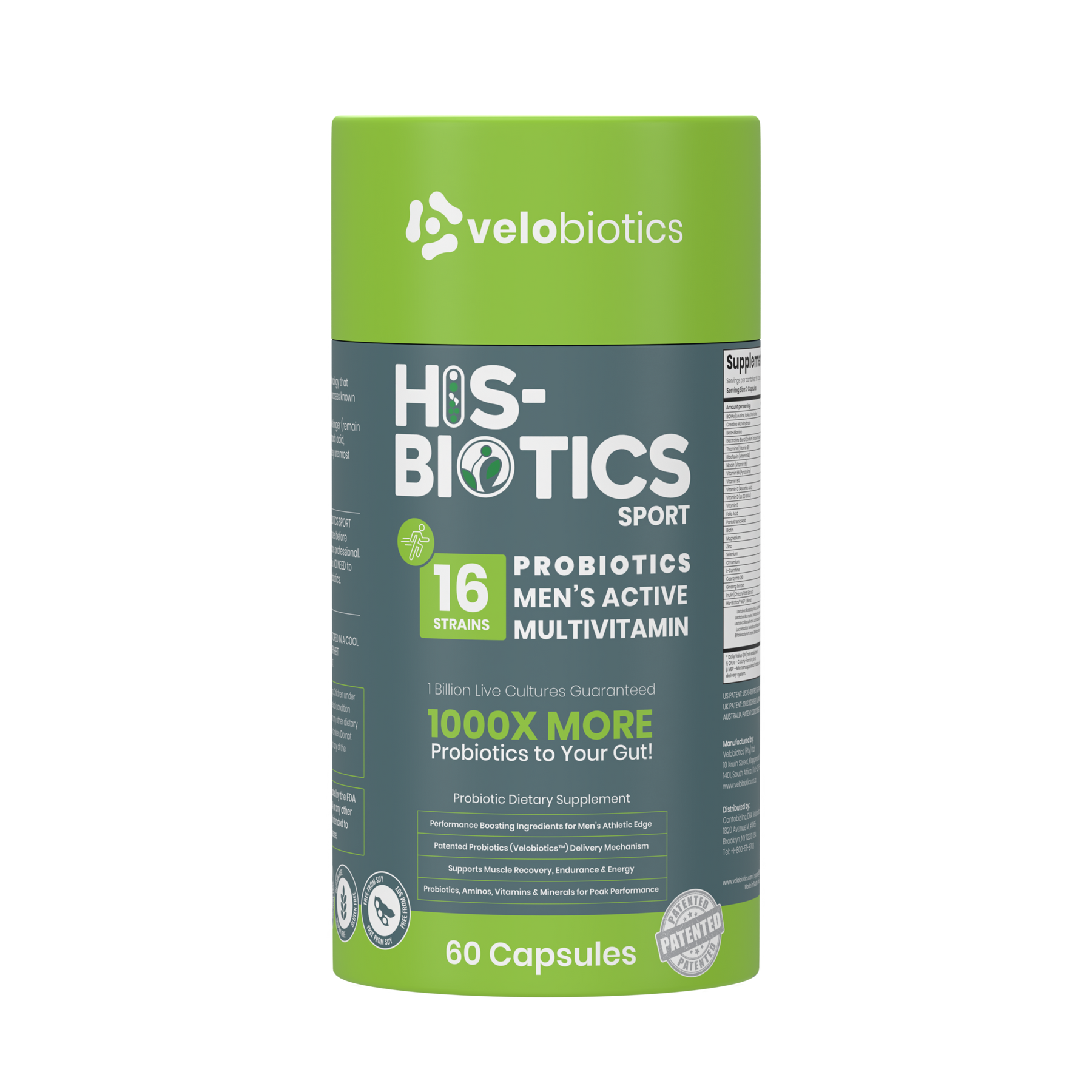 His-Biotics Probiotics SPORT multivitamin capsules for men's active gut health and athletic performance with 16 probiotic strains and Velobiotics delivery.