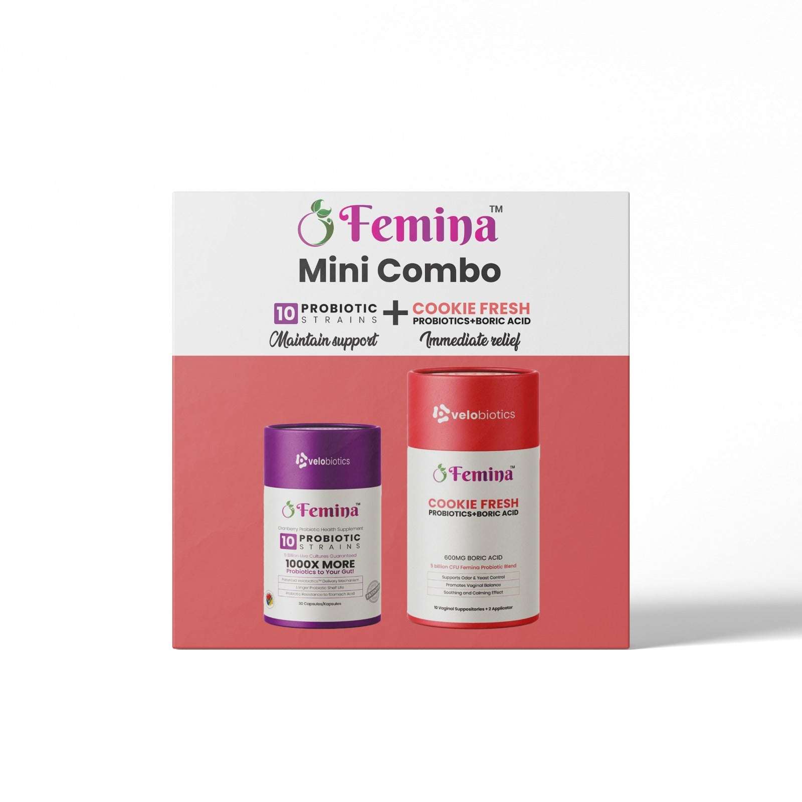 Femina™ Mini Combo probiotic suppositories and capsules for feminine health and BV relief