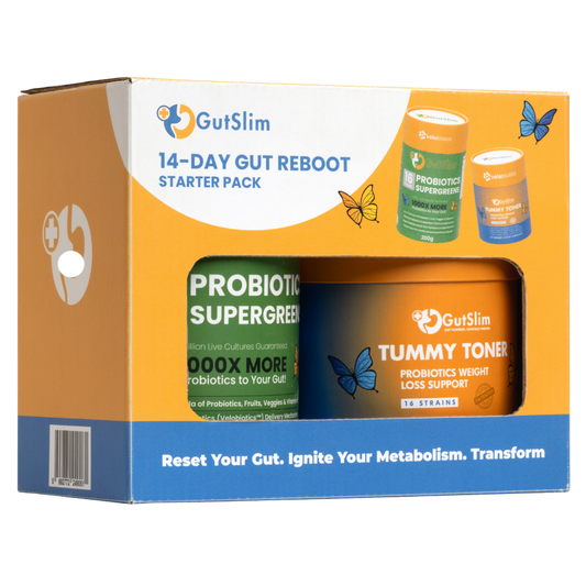 GutSlim 14-Day Gut-Reboot Starter Pack with Probiotic Supergreens and Tummy Toner for gut health and weight loss support