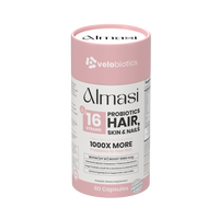 Almasi Probiotics Skin, Hair & Nails supplement bottle with 16 probiotic strains and biotin for beauty and health support