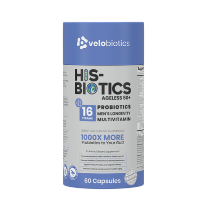 His-Biotics Original Ageless 50+ probiotics multivitamin for men's longevity with 16 strains and 60 capsules