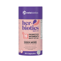 Her-Biotics Probiotics Women's Multi-Vit 50+ supplement bottle with 60 capsules for menopause support and healthy aging