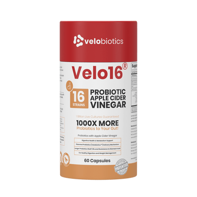 Velo16 Probiotics Apple Cider - 3D product bottle and packaging box front view