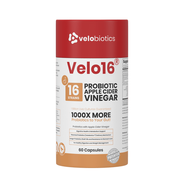 Velo16 Probiotics Apple Cider - 3D product bottle and packaging box front view