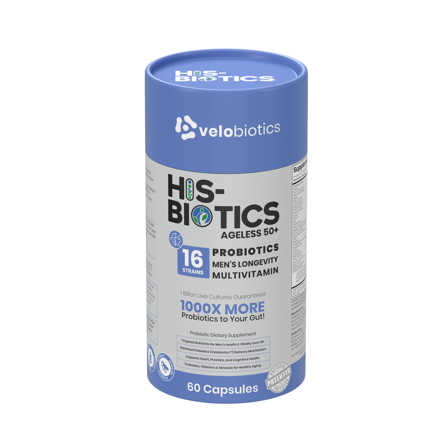 His-Biotics® Ageless Vitality 50+ probiotics multivitamin for men over 50 with 16 strains and Velobiotics™ technology