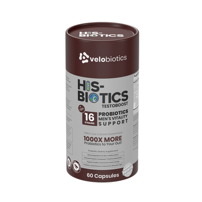 His-Biotics Sport Testo Boost probiotic supplement for men's vitality and testosterone support with 16 strains and 60 capsules