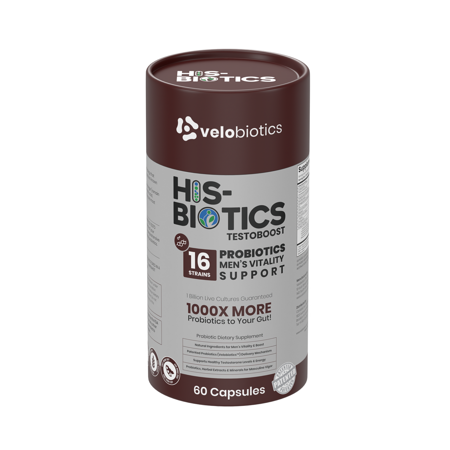 His-Biotics Sport Testo Boost probiotic supplement for men's vitality and testosterone support with 16 strains and 60 capsules