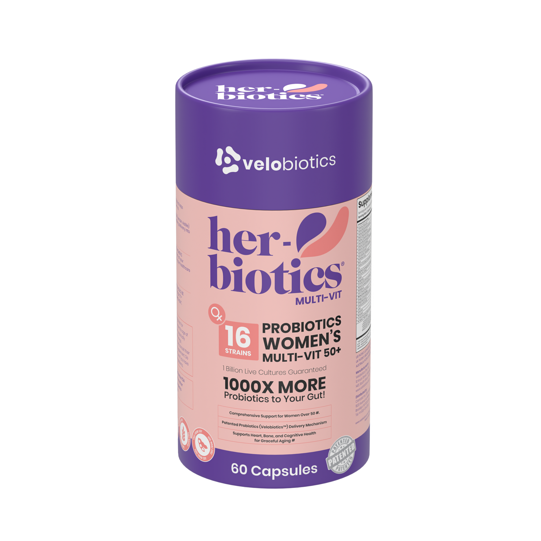 Her-Biotics Probiotics Women's Multi-Vit 50+ supplement for menopause support with 16 probiotic strains and essential vitamins
