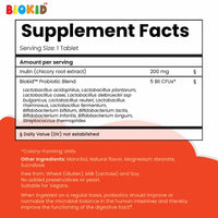 BioKid™ Probiotics Chewables supplement facts, including probiotic blend and ingredients.