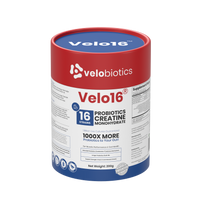 Velo16 Probiotics Creatine Monohydrate supplement powder for muscle performance and gut health with 16 probiotic strains and 5g creatine.