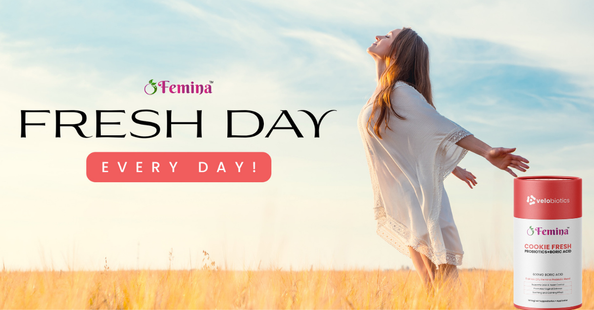 Femina™ Cookie Fresh Probiotics with Boric Acid Suppositories for women's intimate health.