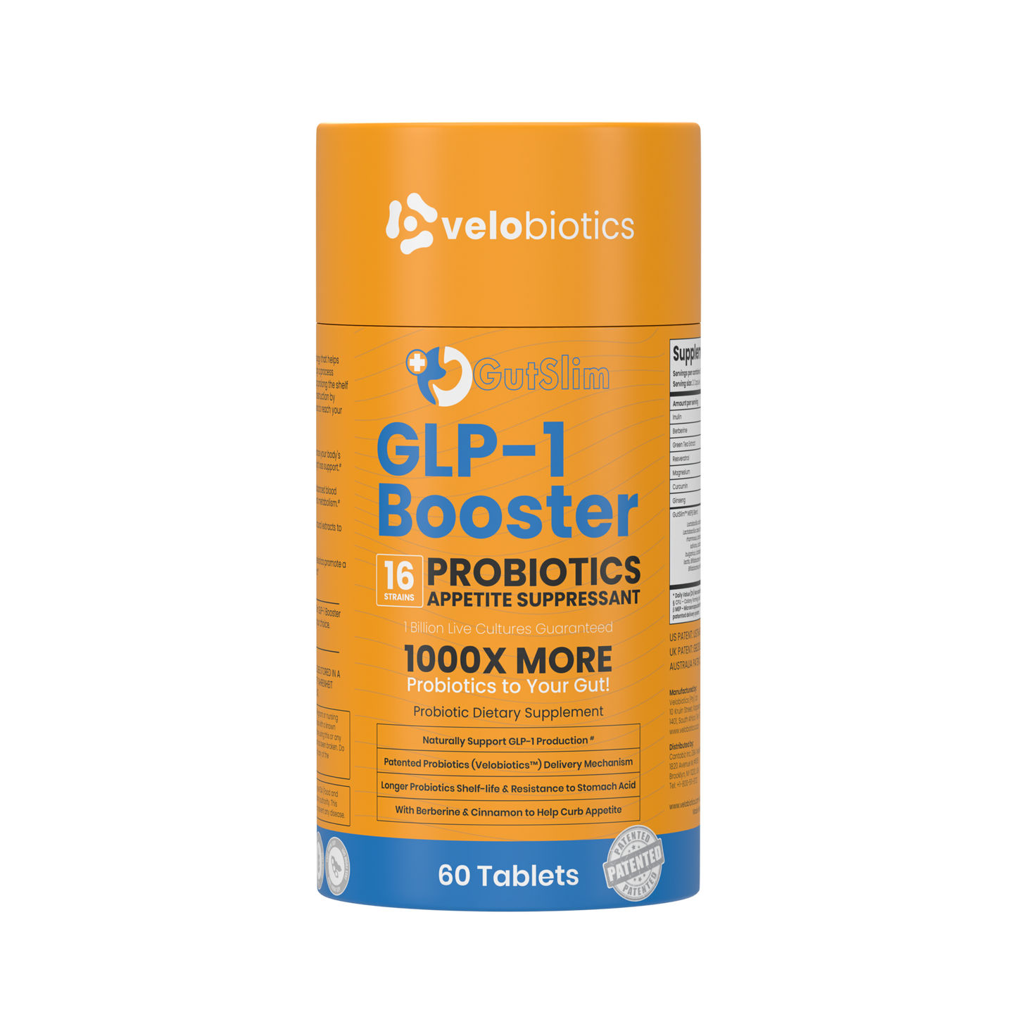 GutSlim Probiotics GLP-1 Booster supplement with 16 strains, appetite suppressant, supports gut health and metabolism, 60 tablets
