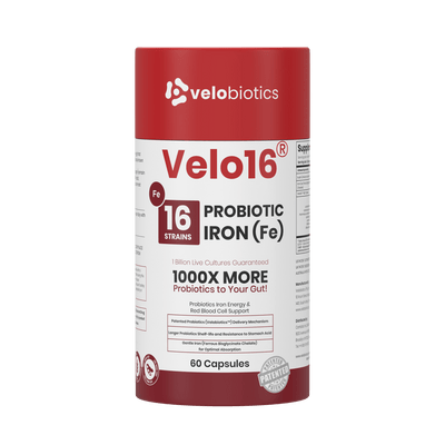 Velo16 Probiotics + Iron 3D box front view
