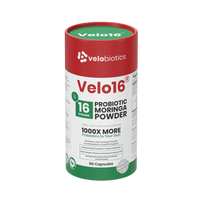 Velo16 Probiotics Moringa Powder supplement with 16 probiotic strains and moringa for gut health and immune support, 60 capsules