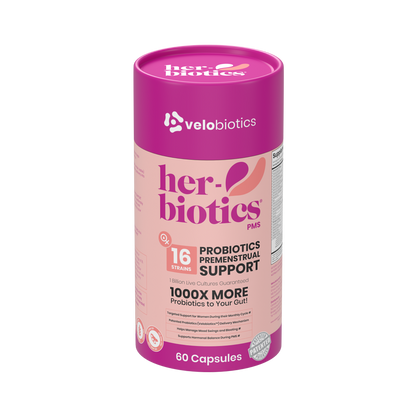 Her-Biotics PMS Support probiotic supplement with 16 strains for premenstrual relief, 60 capsules bottle