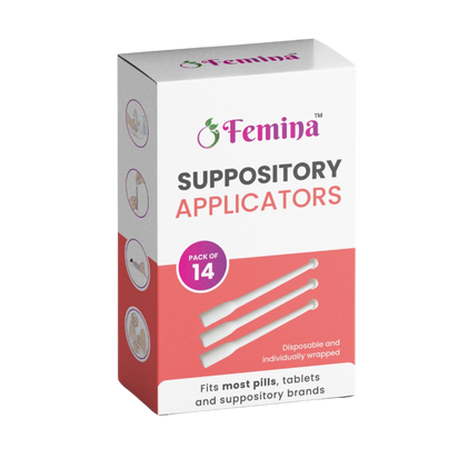 Femina™ Suppository Applicators packaging showing disposable and individually wrapped applicators, pack of 14.