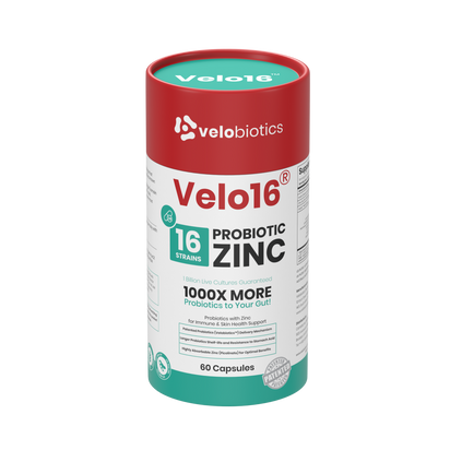 Velo16 Probiotics supplement with zinc picolinate for immune and skin health, 60 capsules bottle