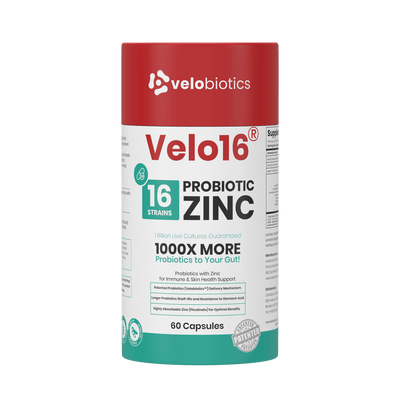 Velo16 Probiotics + Zinc Picolinate 3D box front view