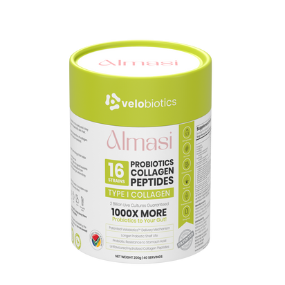 Velo16 Probiotic Digestive Capsules Almasi Collagen Peptides Powder for gut health and glowing skin