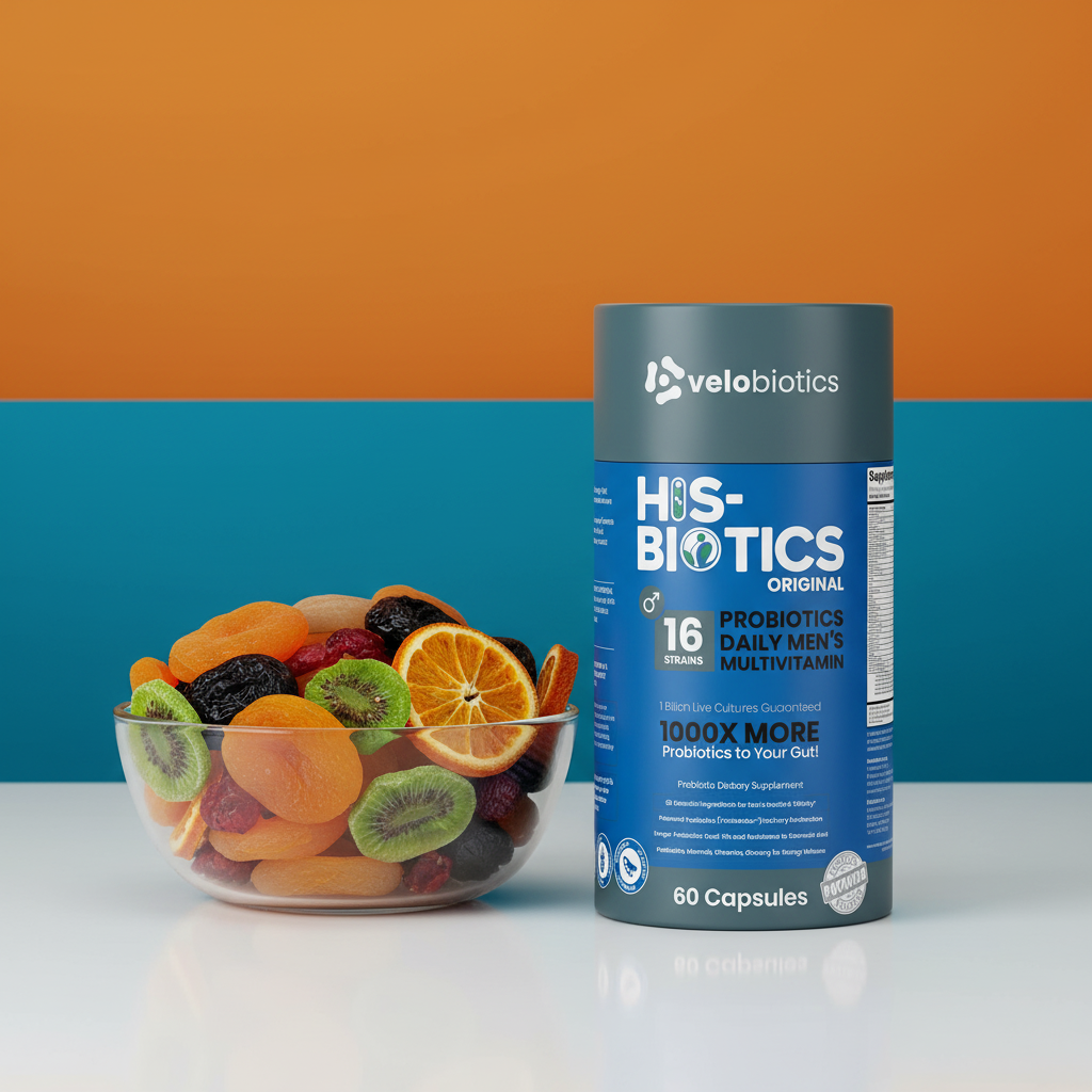 His-Biotics Original Capsules probiotic multivitamin supplement for men with 16 strains and 60 capsules packaging