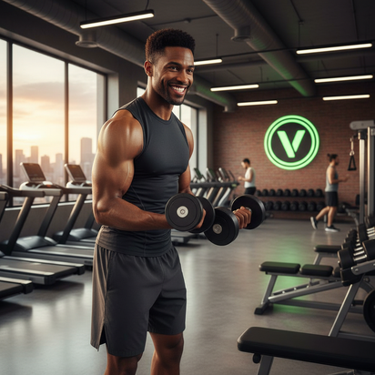 Athletic man lifting dumbbells in gym showcasing strength and endurance for His-Biotics Probiotics SPORT multivitamin supplement benefits