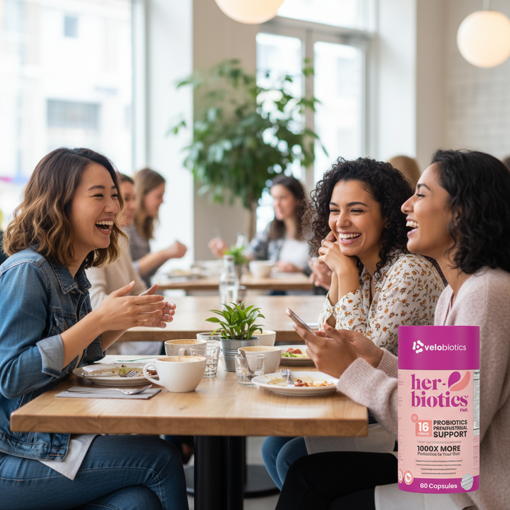 Her-Biotics PMS Support probiotic supplement with vitamins and herbal extracts for hormonal balance and PMS symptom relief
